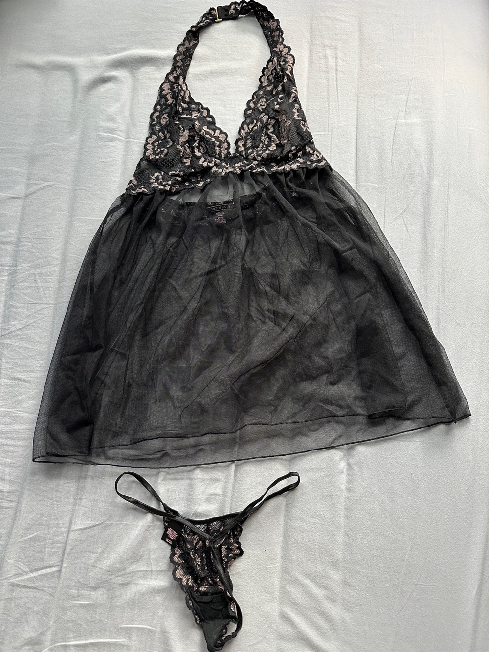 Black Lace Halter Babydoll Chemise